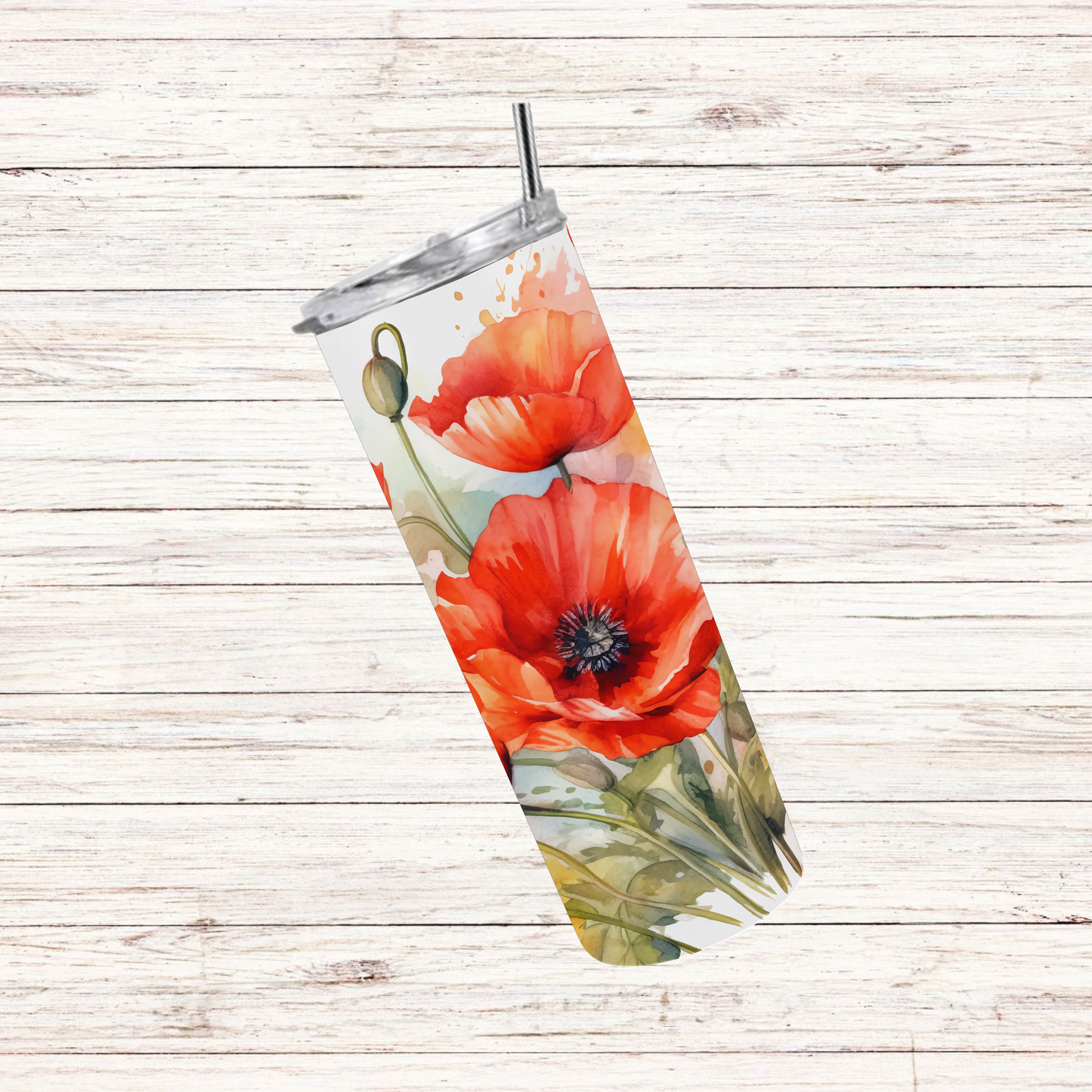Red Poppies Flowers 20 Oz Slim Thermal Sublimation Tumbler