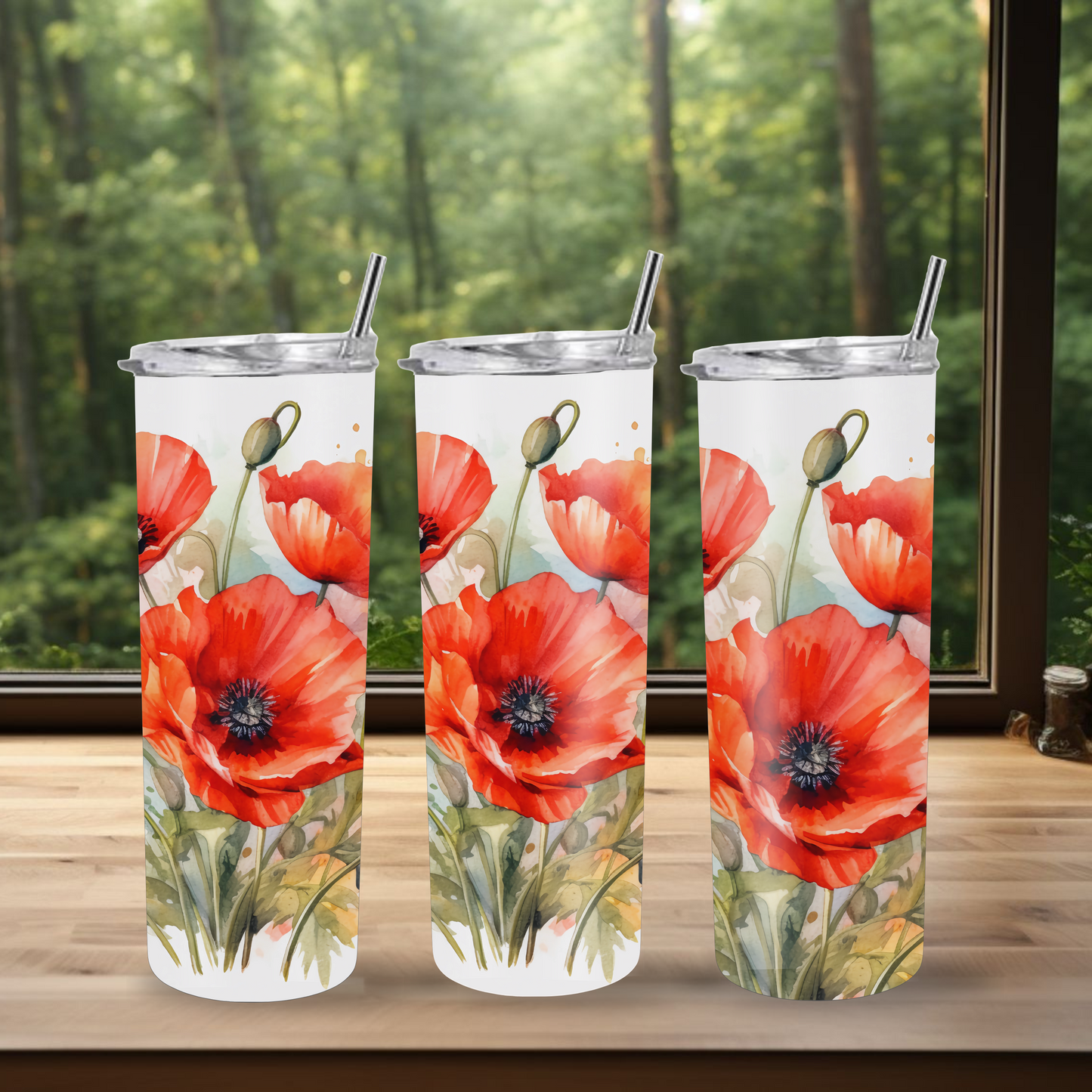 Red Poppies Flowers 20 Oz Slim Thermal Sublimation Tumbler