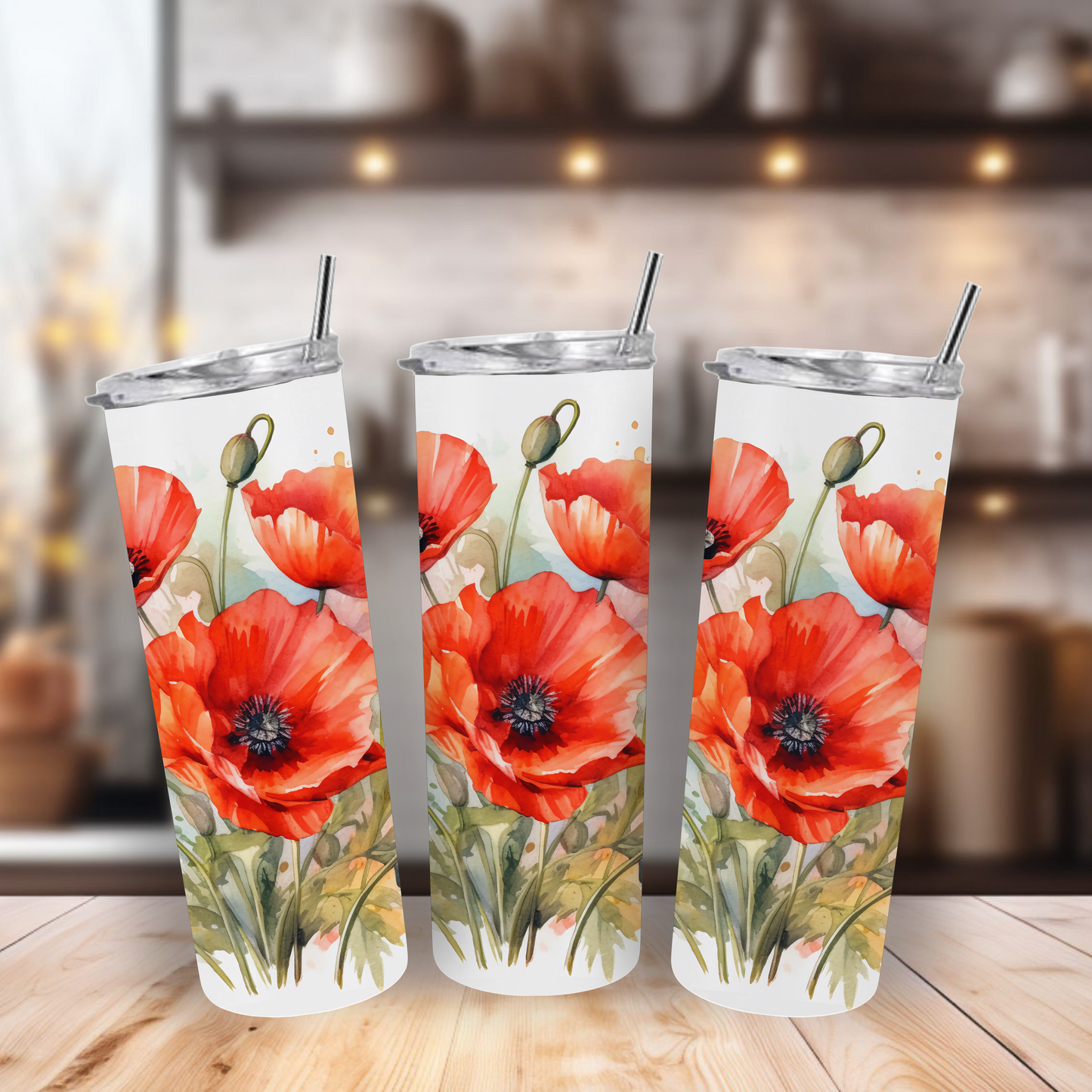 Red Poppies Flowers 20 Oz Slim Thermal Sublimation Tumbler