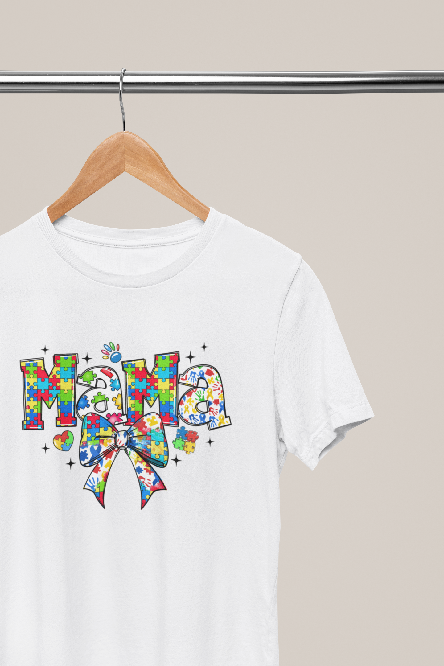 Autism Mama – Puzzle Piece Bow Graphic T-Shirt