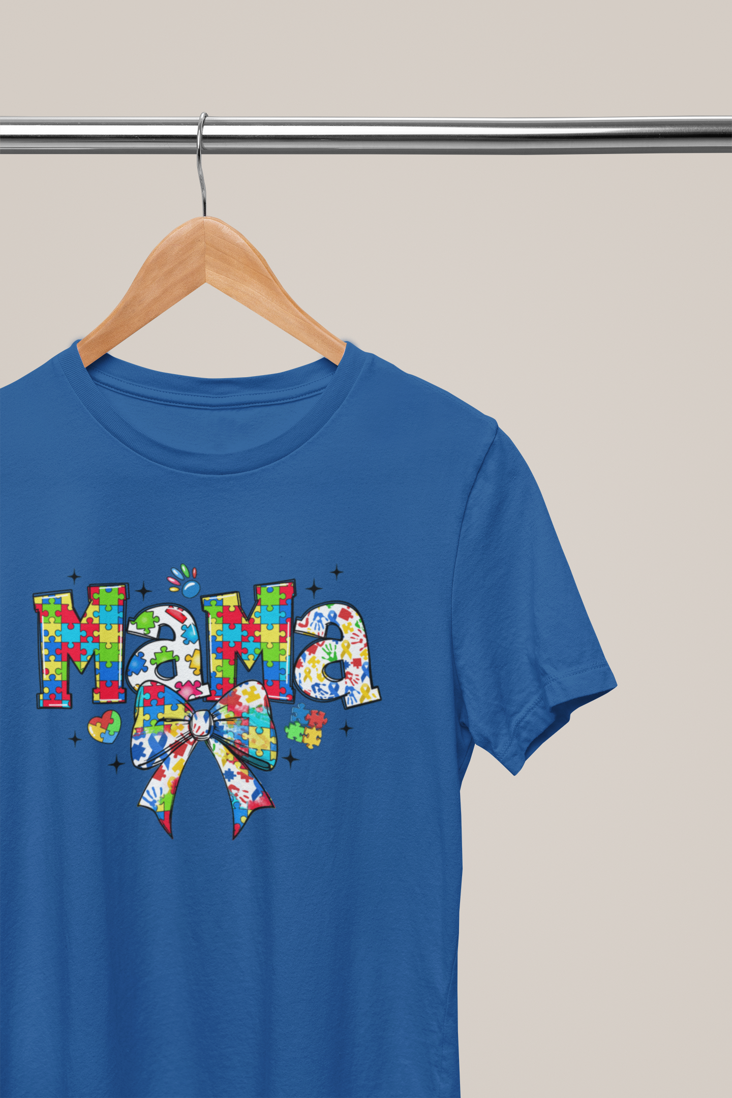 Autism Mama – Puzzle Piece Bow Graphic T-Shirt
