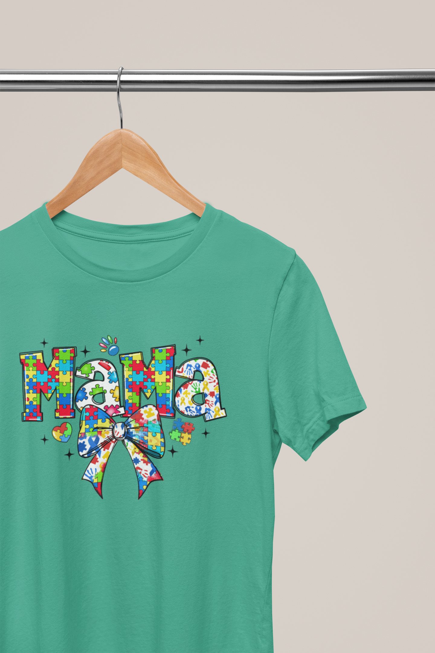 Autism Mama – Puzzle Piece Bow Graphic T-Shirt