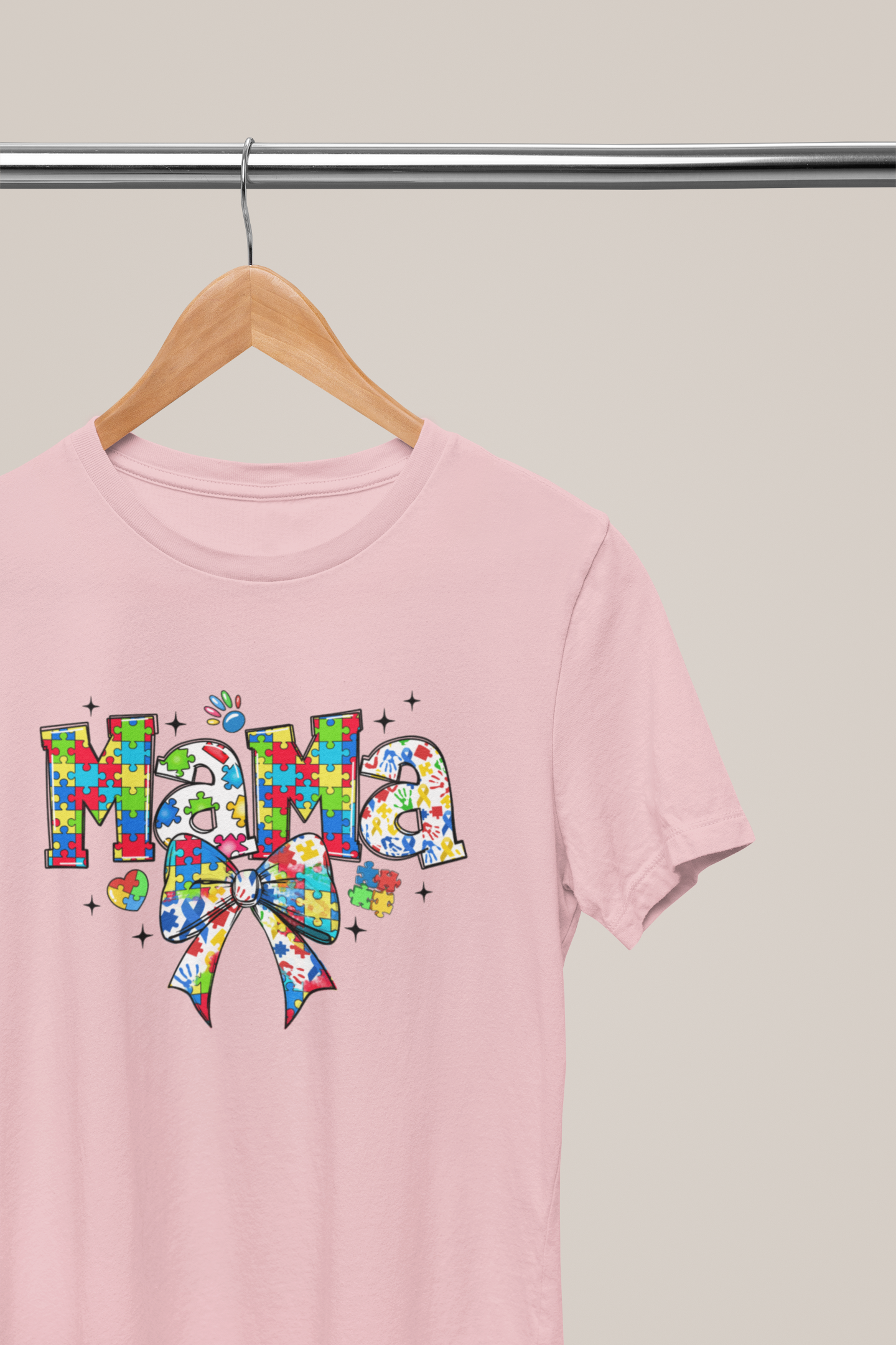 Autism Mama – Puzzle Piece Bow Graphic T-Shirt