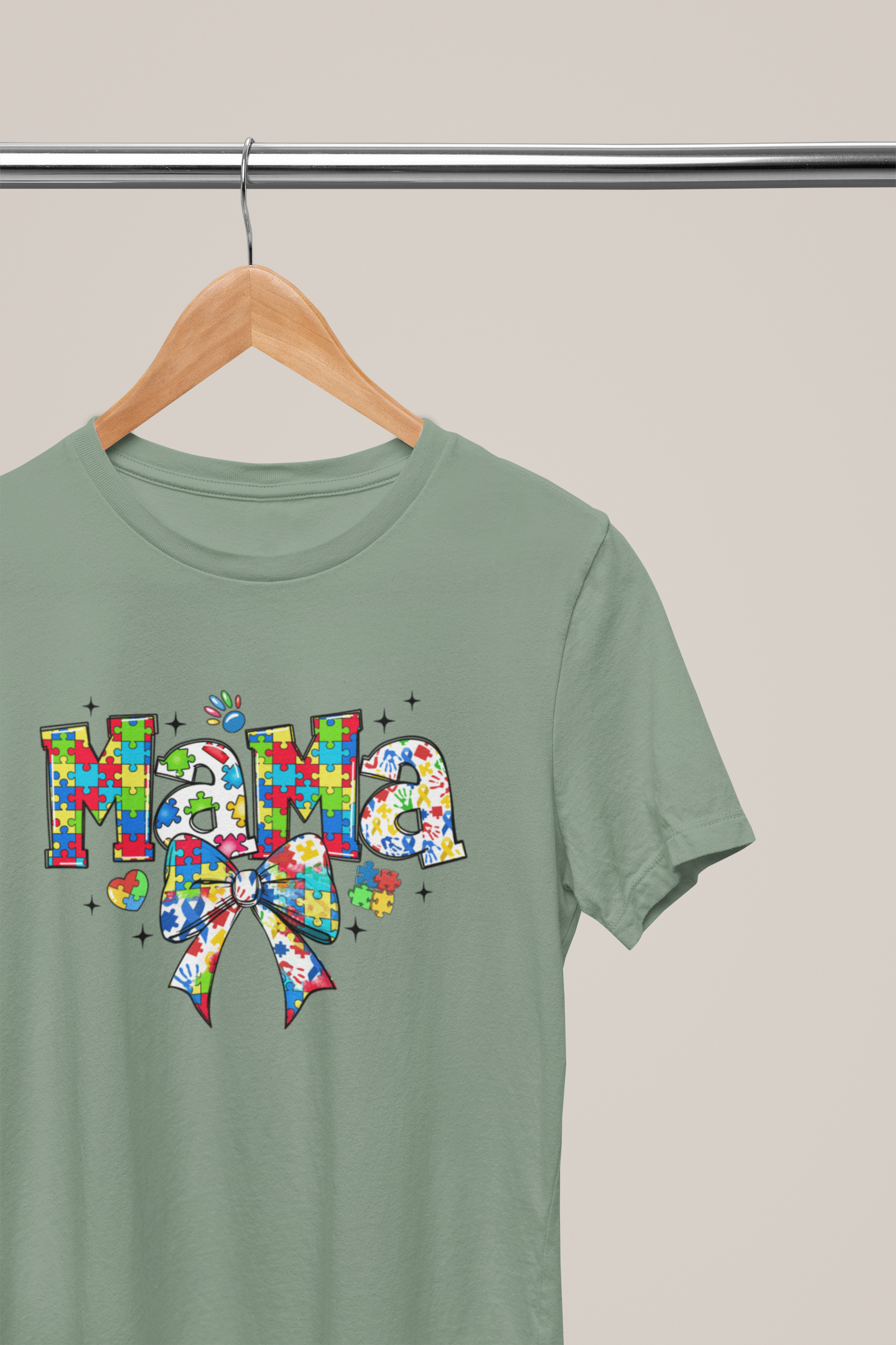Autism Mama – Puzzle Piece Bow Graphic T-Shirt
