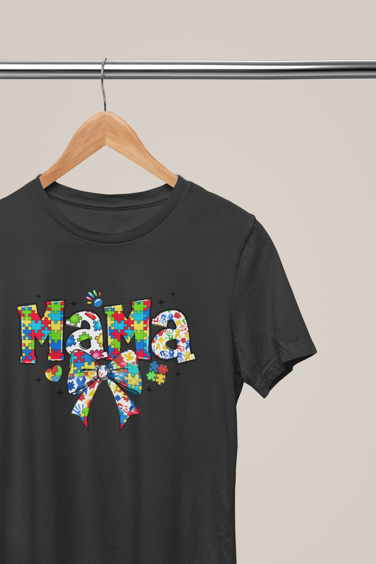Autism Mama – Puzzle Piece Bow Graphic T-Shirt