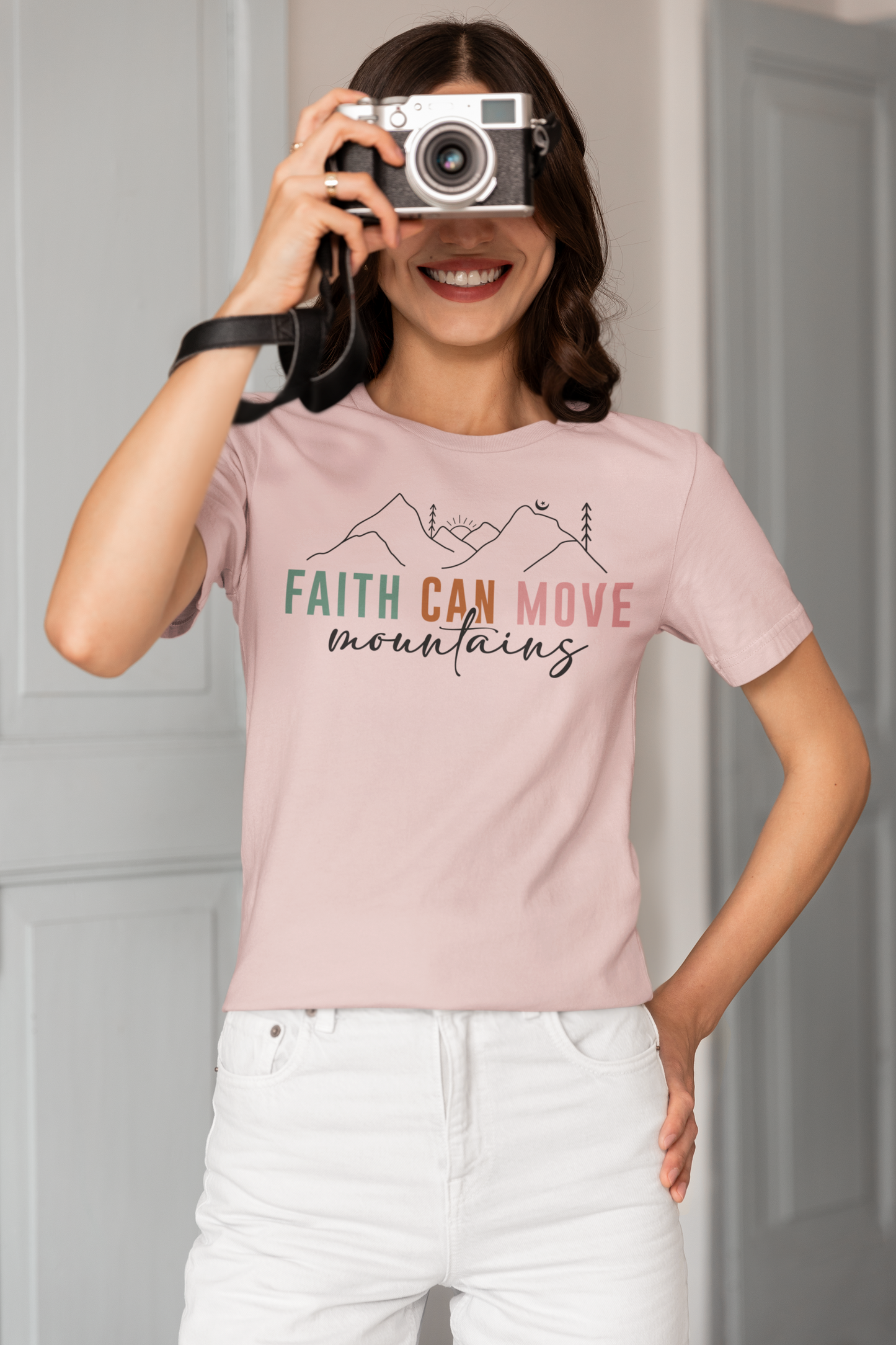 “Faith Can Move Mountains” Christian T-Shirt – Minimal Mountain Design