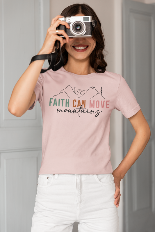 “Faith Can Move Mountains” Christian T-Shirt – Minimal Mountain Design