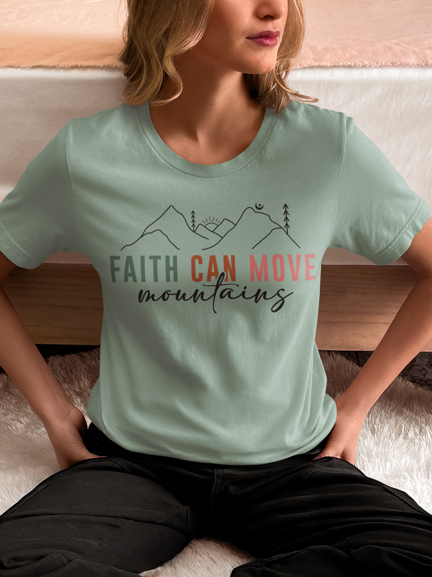 “Faith Can Move Mountains” Christian T-Shirt – Minimal Mountain Design