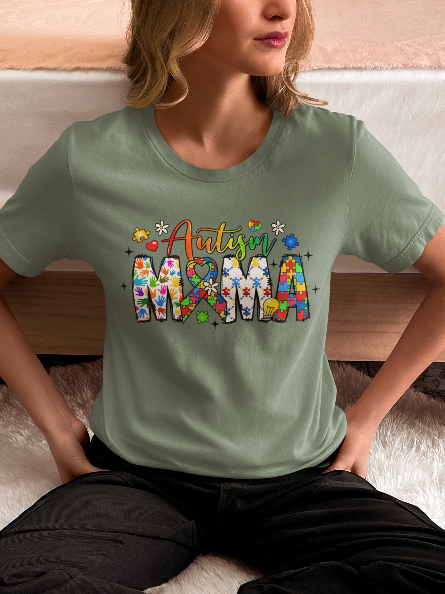 Autism Mama – Colorful Puzzle Piece T-Shirt for Proud Moms