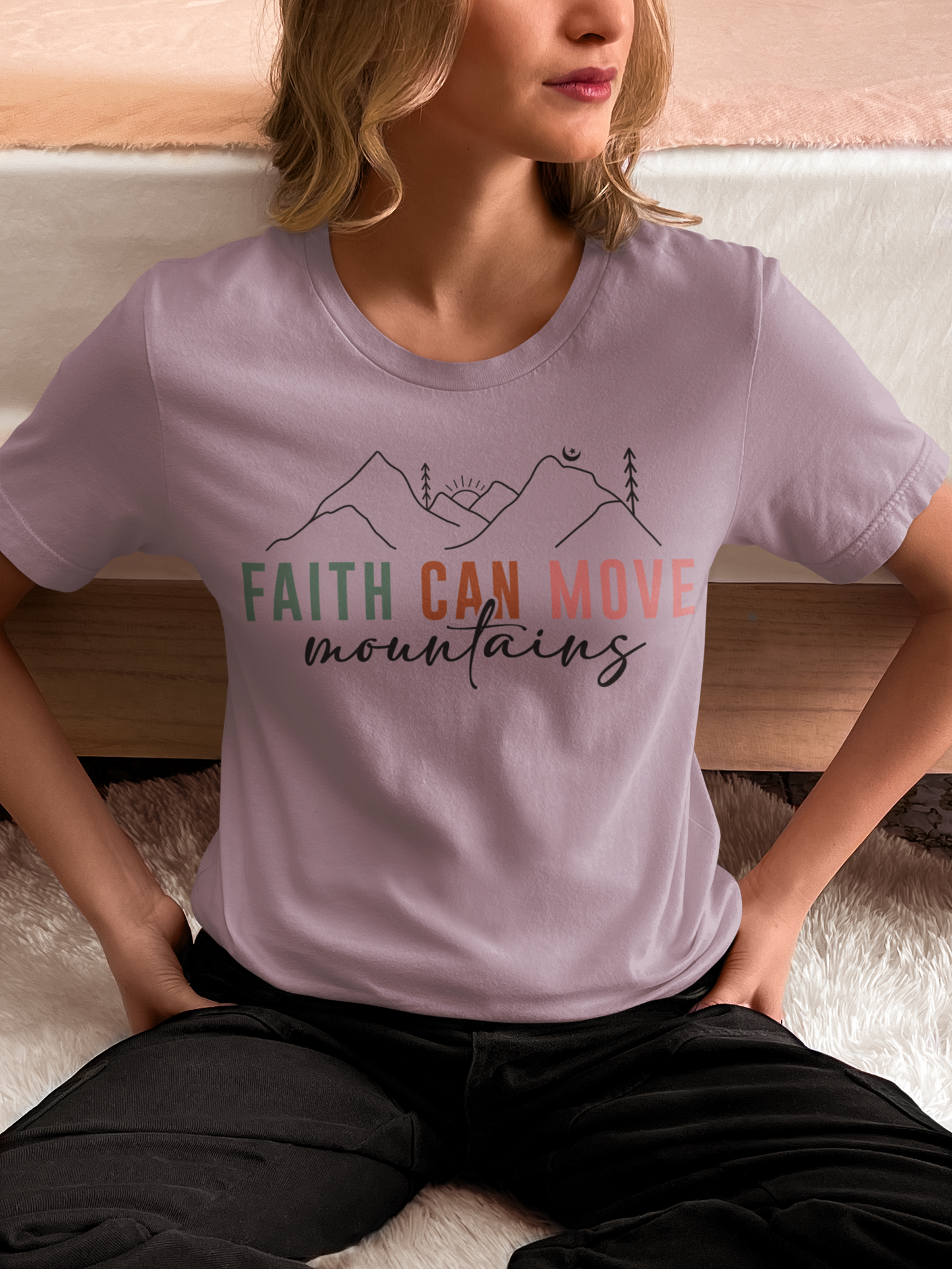 “Faith Can Move Mountains” Christian T-Shirt – Minimal Mountain Design