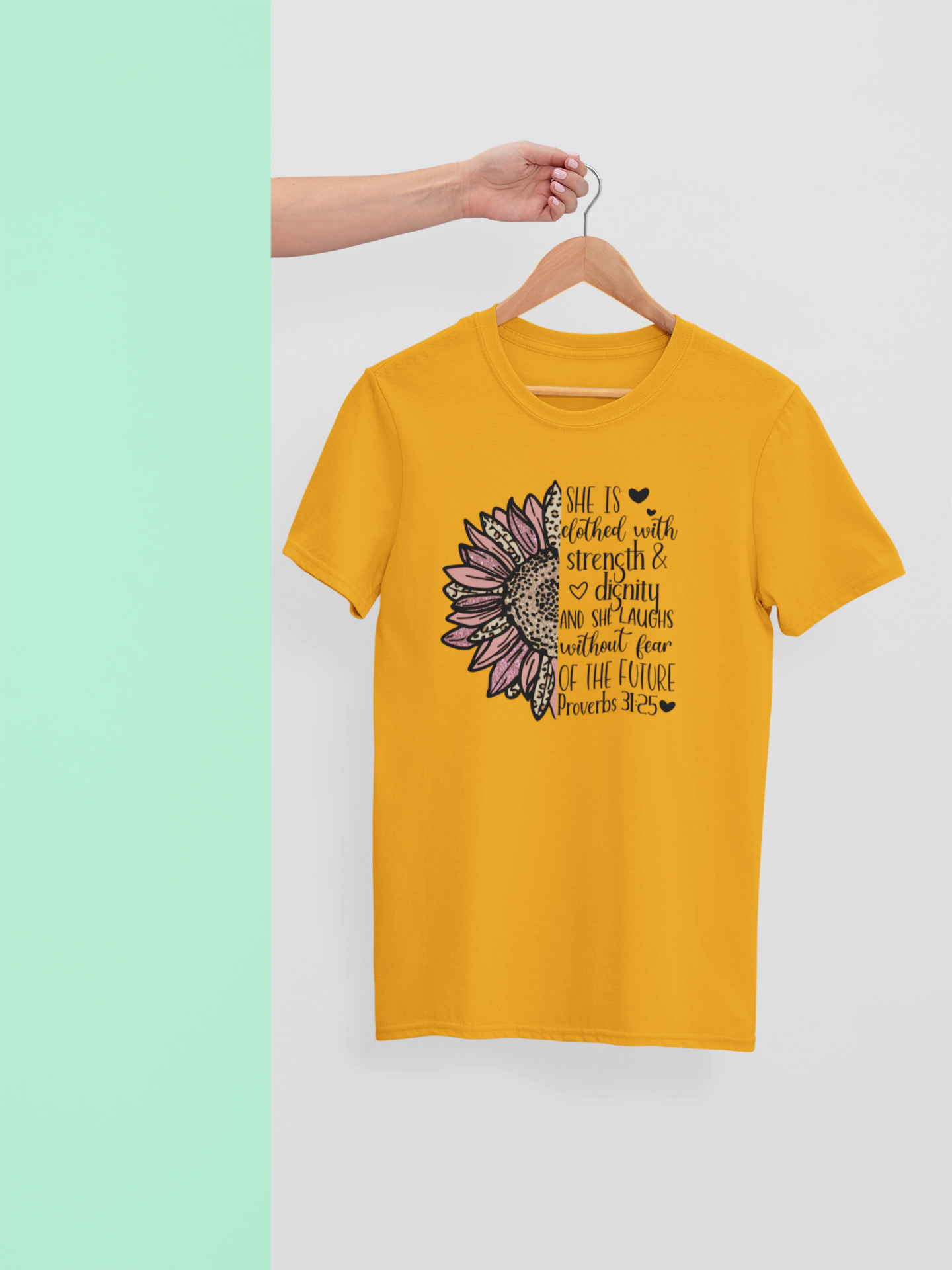She Is Clothed with Strength &amp; Dignity – Proverbs 31:25 Floral Christian Tee