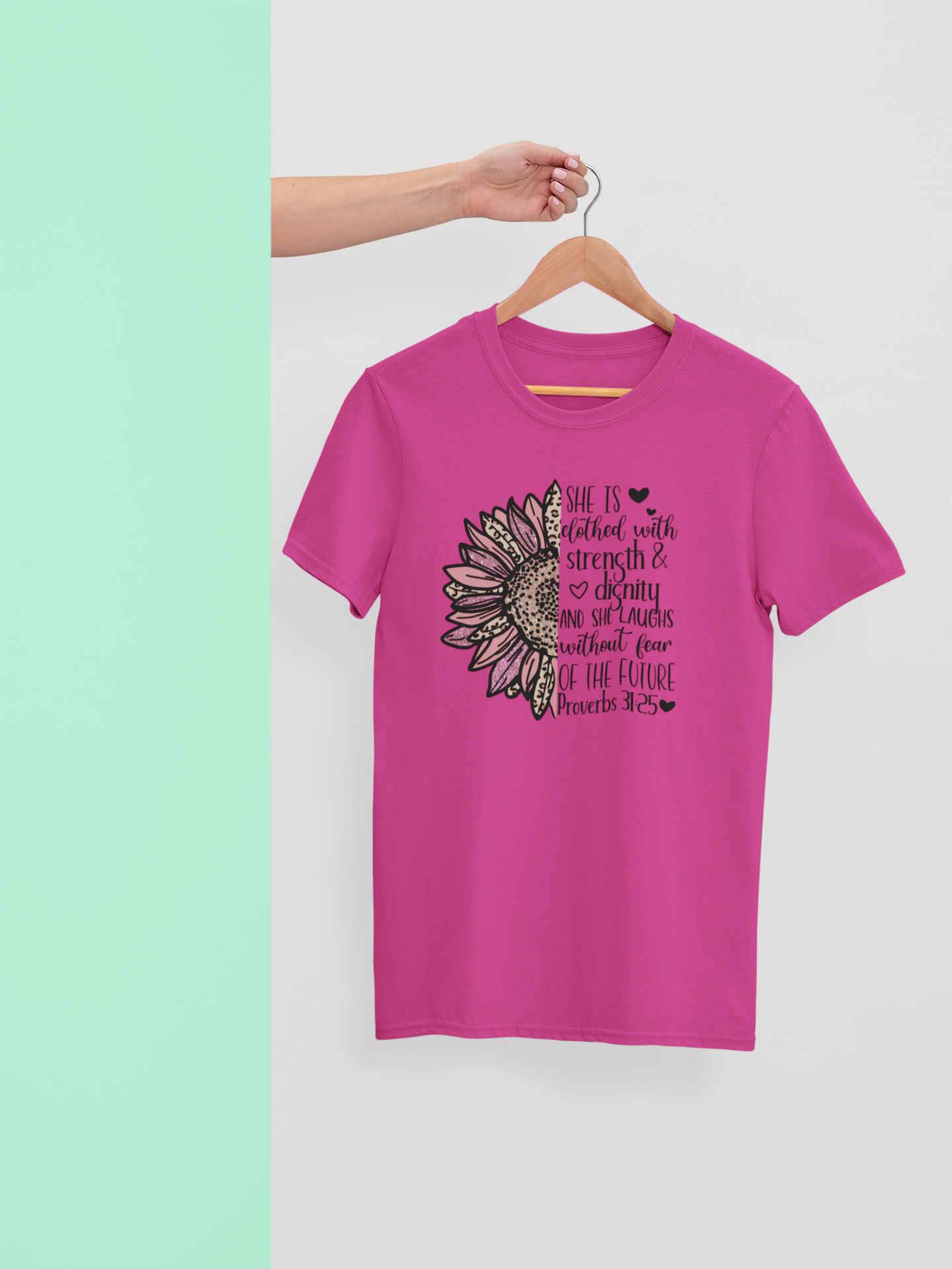 She Is Clothed with Strength &amp; Dignity – Proverbs 31:25 Floral Christian Tee