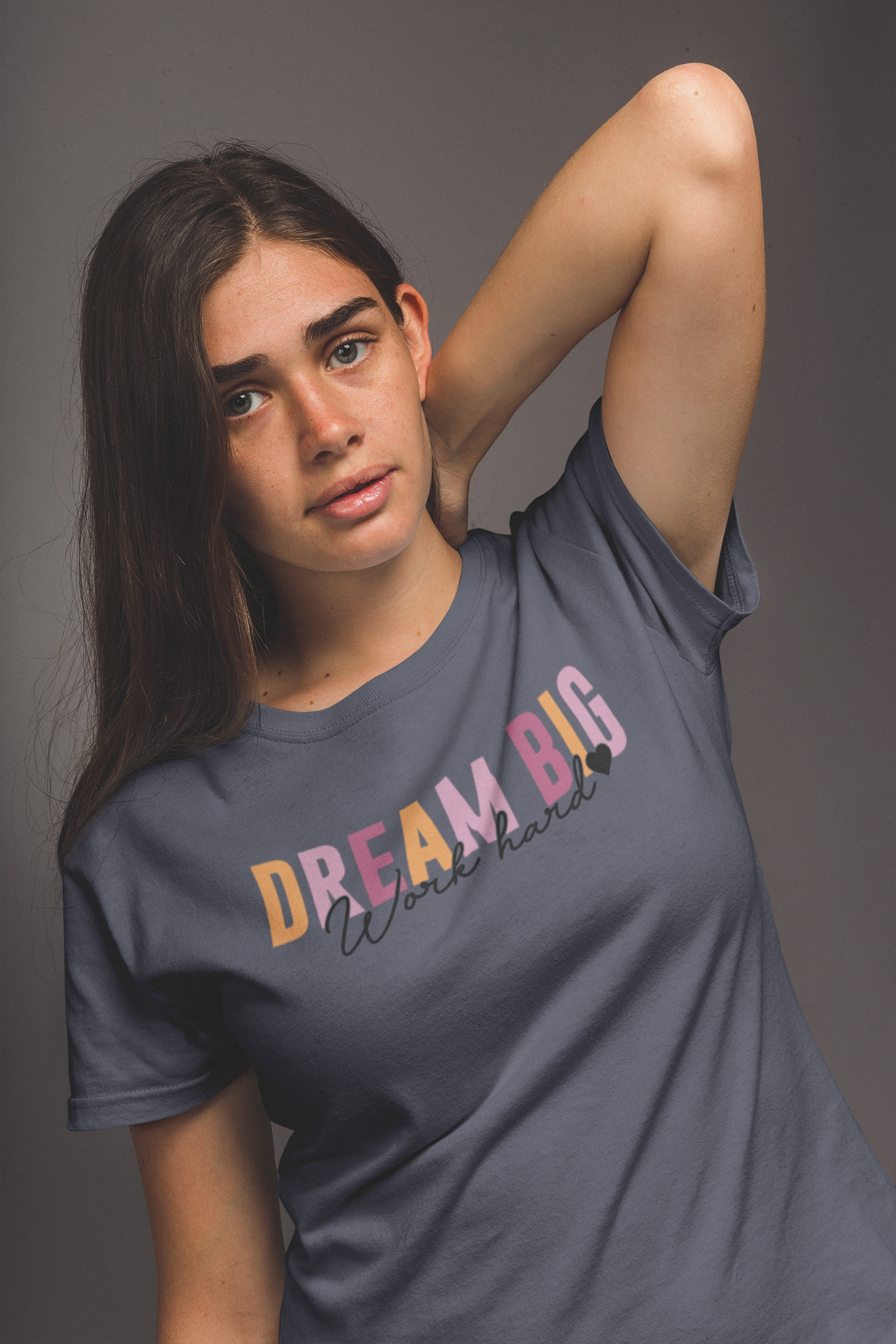 Women’s V-Neck T-Shirt – “DREAM BIG, Work Hard” Motivational Graphic Tee