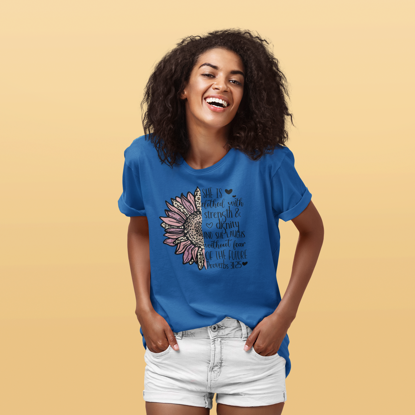 She Is Clothed with Strength &amp; Dignity – Proverbs 31:25 Floral Christian Tee