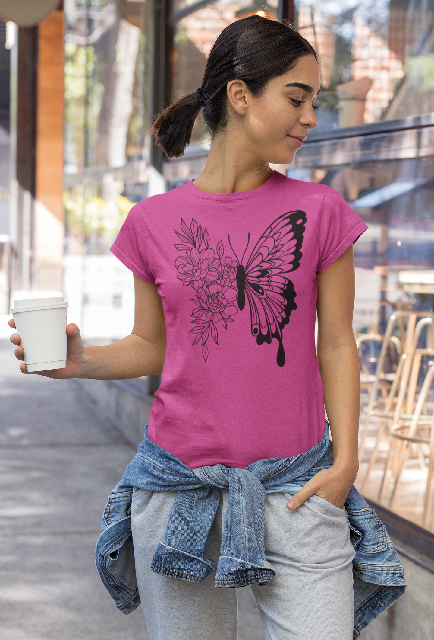 Women’s Butterfly Bloom T-Shirt – Floral &amp; Butterfly Graphic Tee