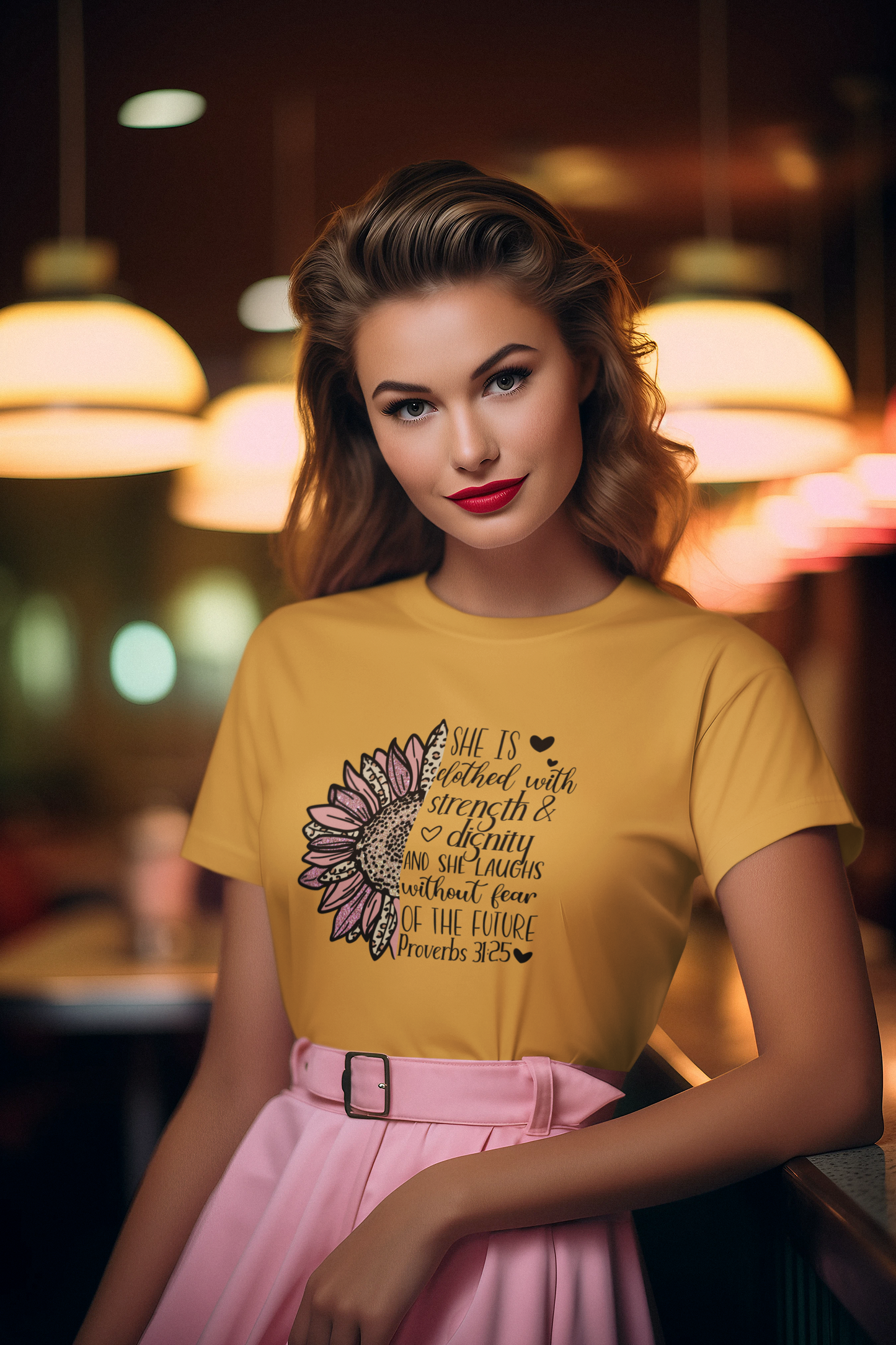 She Is Clothed with Strength &amp; Dignity – Proverbs 31:25 Floral Christian Tee