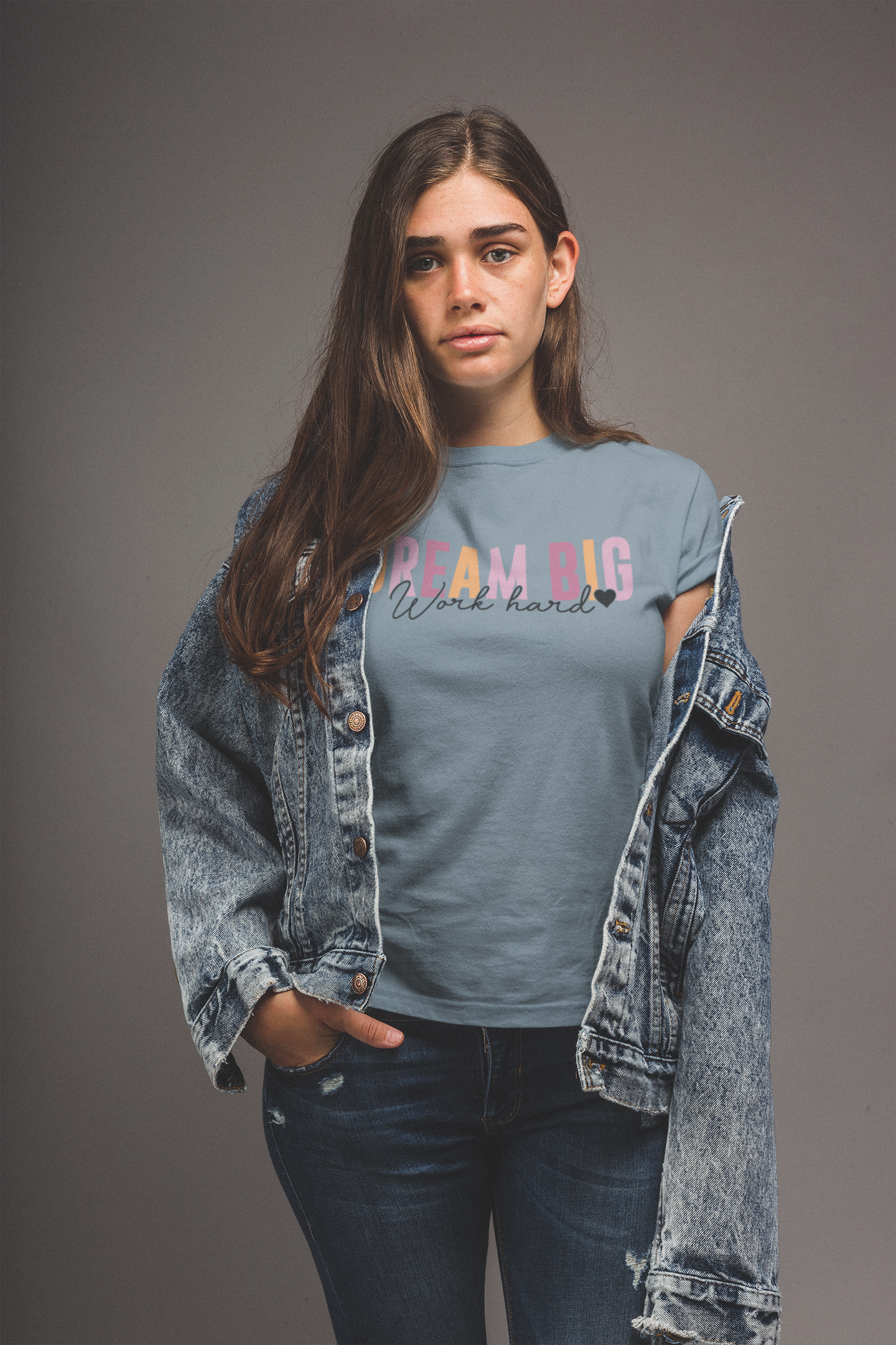 Women’s V-Neck T-Shirt – “DREAM BIG, Work Hard” Motivational Graphic Tee