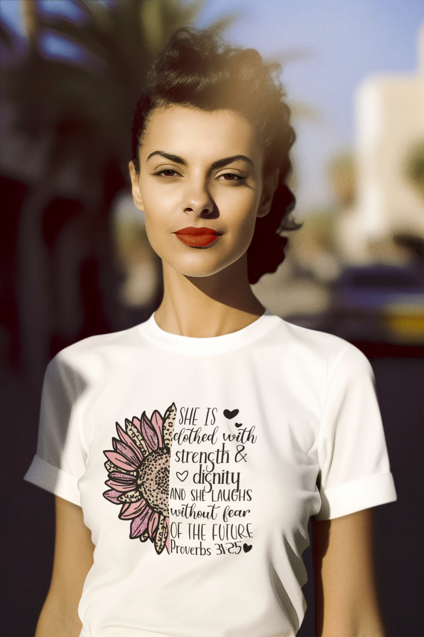 She Is Clothed with Strength &amp; Dignity – Proverbs 31:25 Floral Christian Tee