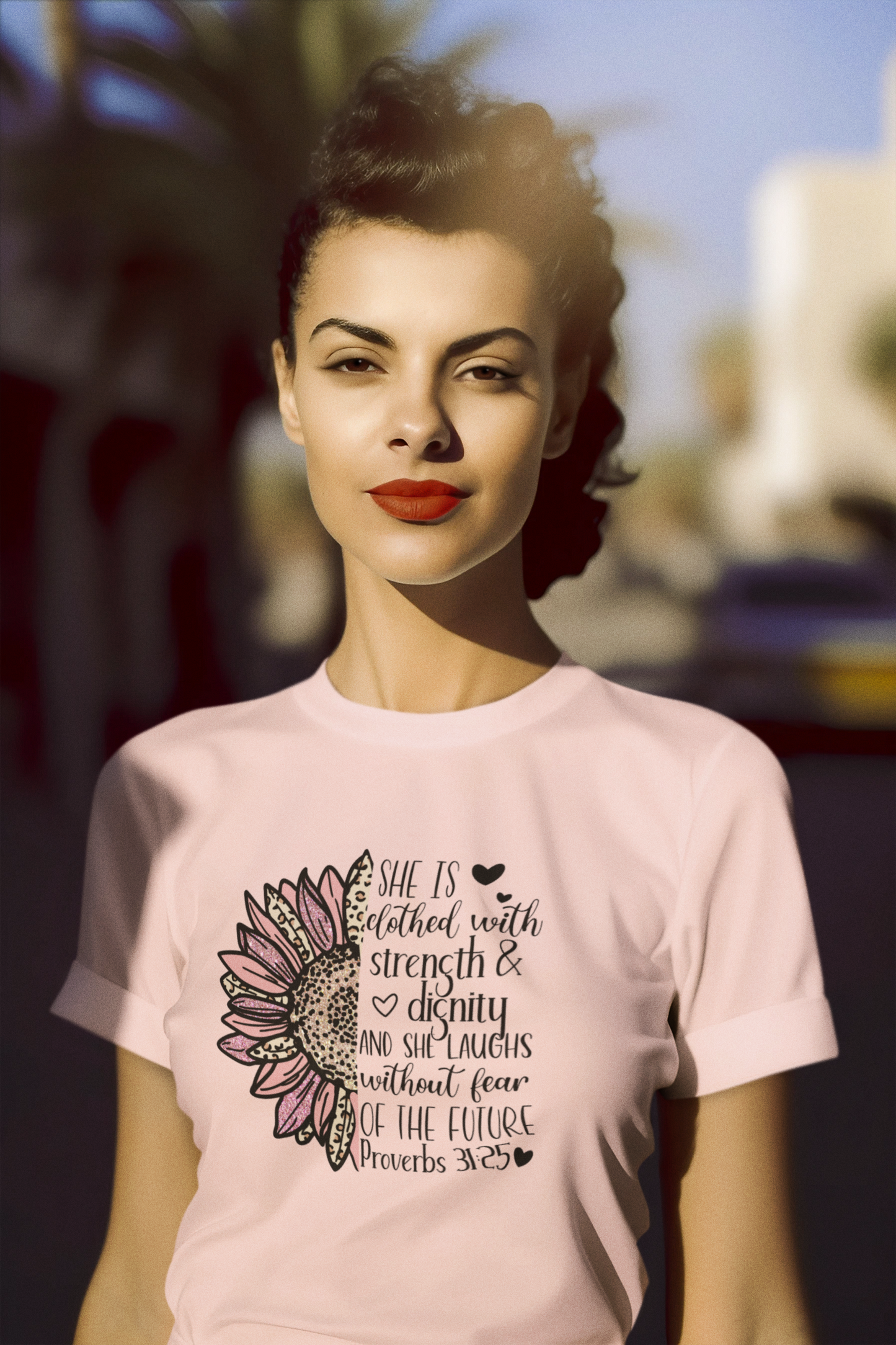 She Is Clothed with Strength &amp; Dignity – Proverbs 31:25 Floral Christian Tee
