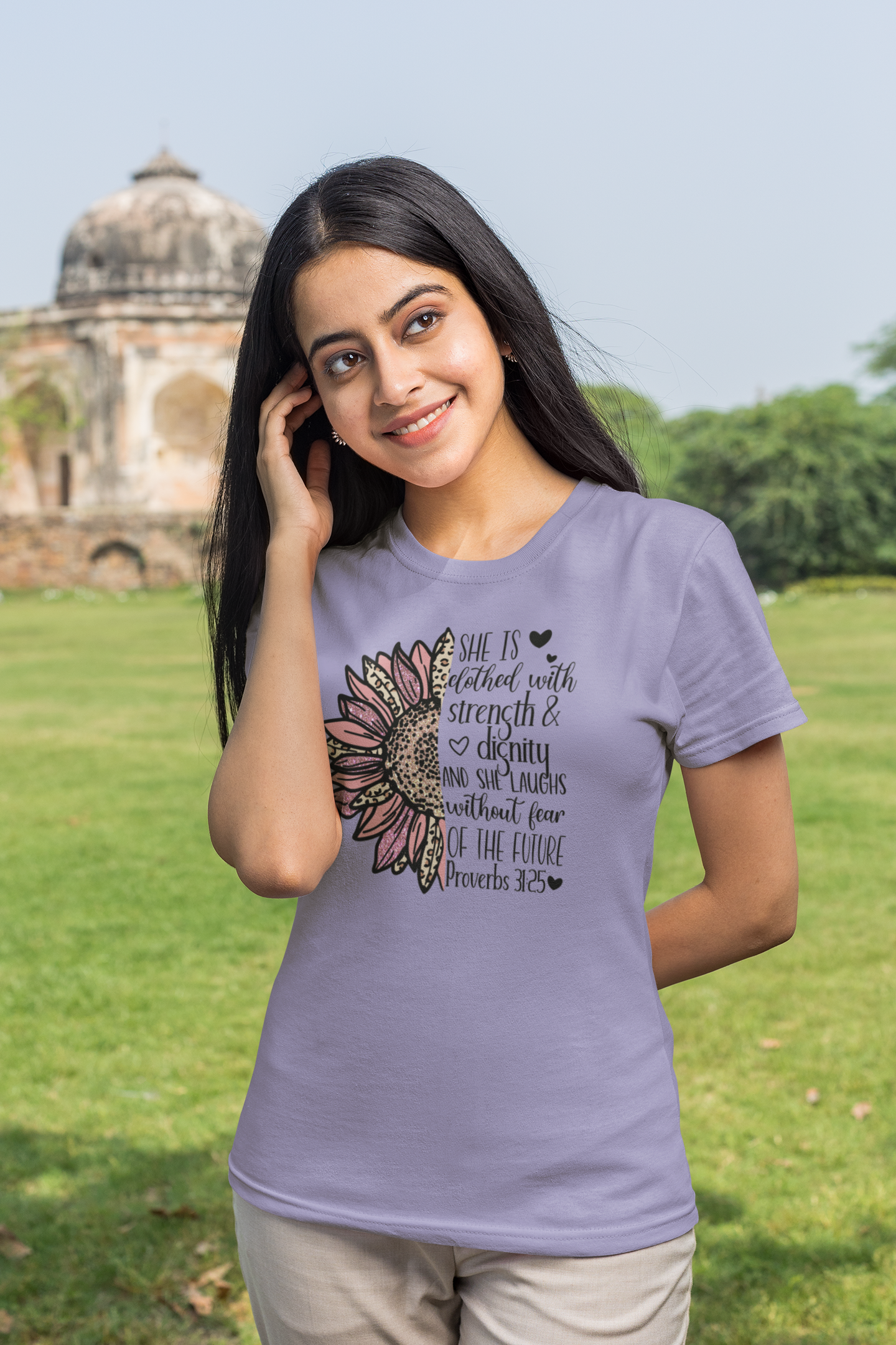 She Is Clothed with Strength &amp; Dignity – Proverbs 31:25 Floral Christian Tee