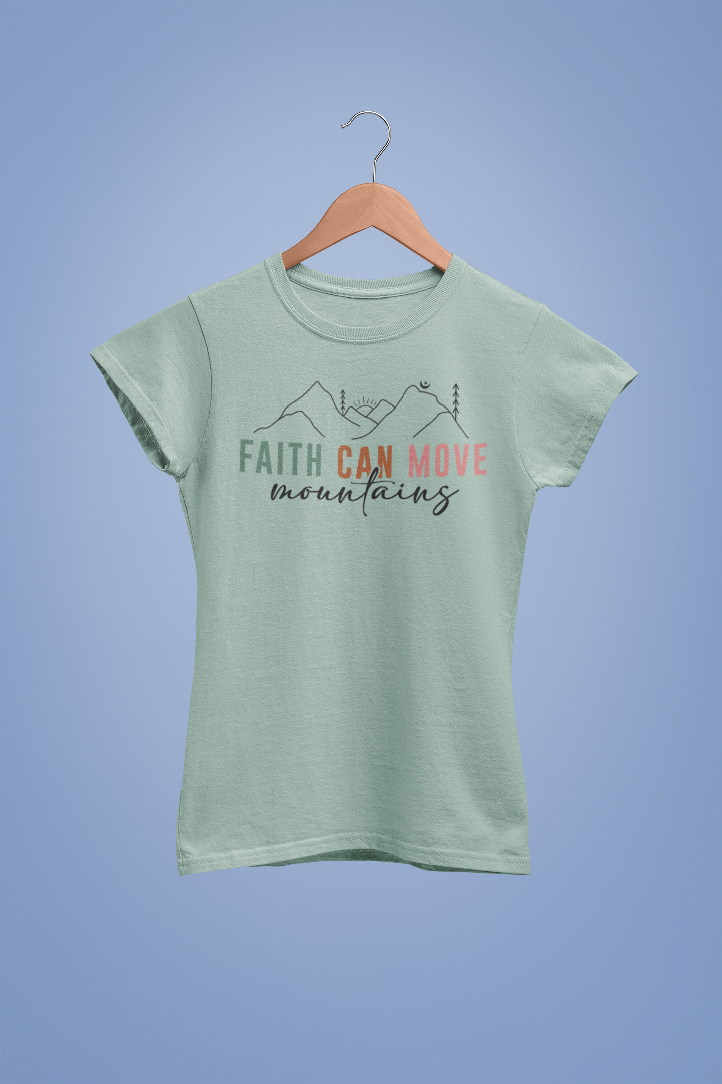 “Faith Can Move Mountains” Christian T-Shirt – Minimal Mountain Design