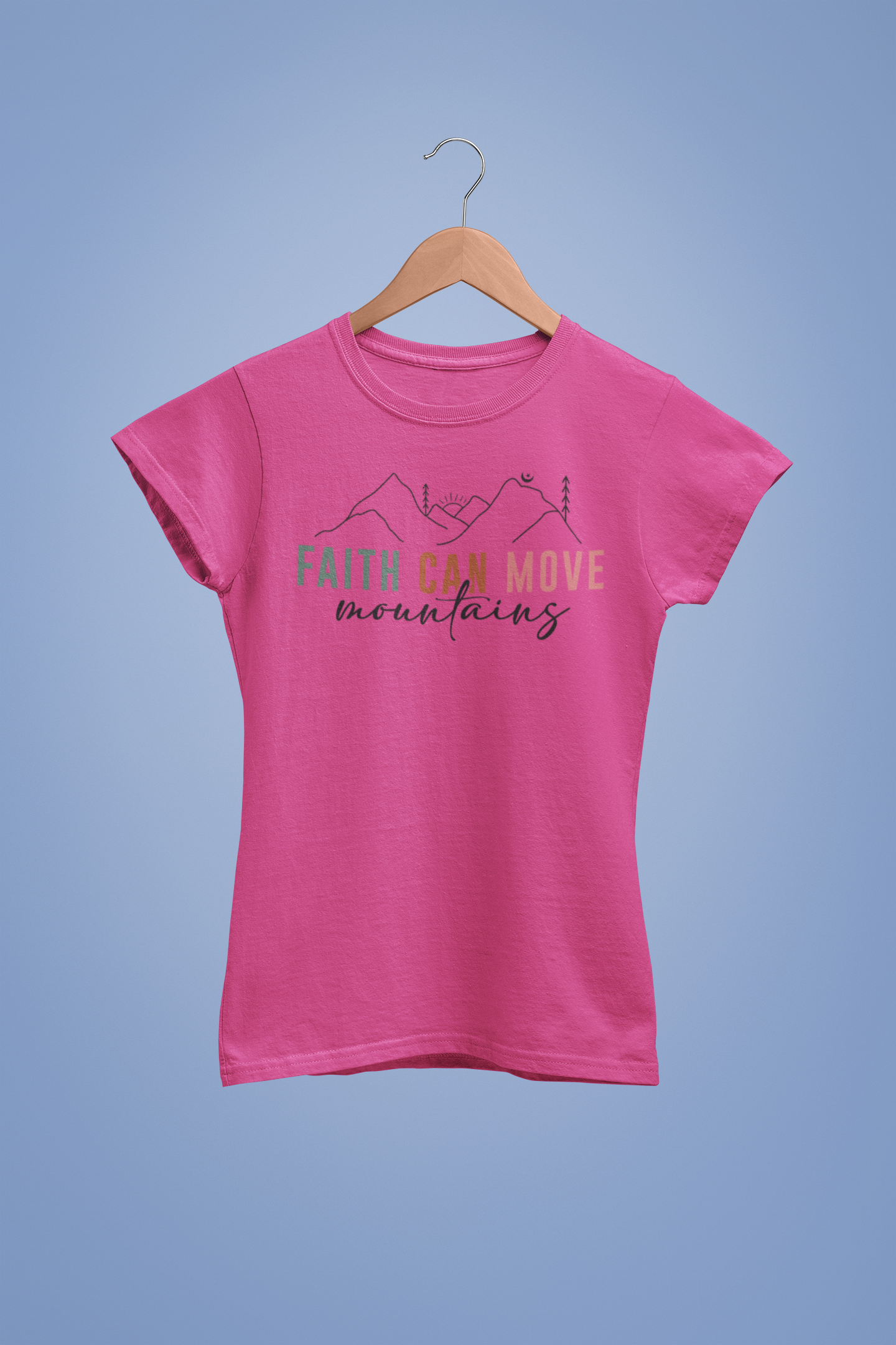 “Faith Can Move Mountains” Christian T-Shirt – Minimal Mountain Design