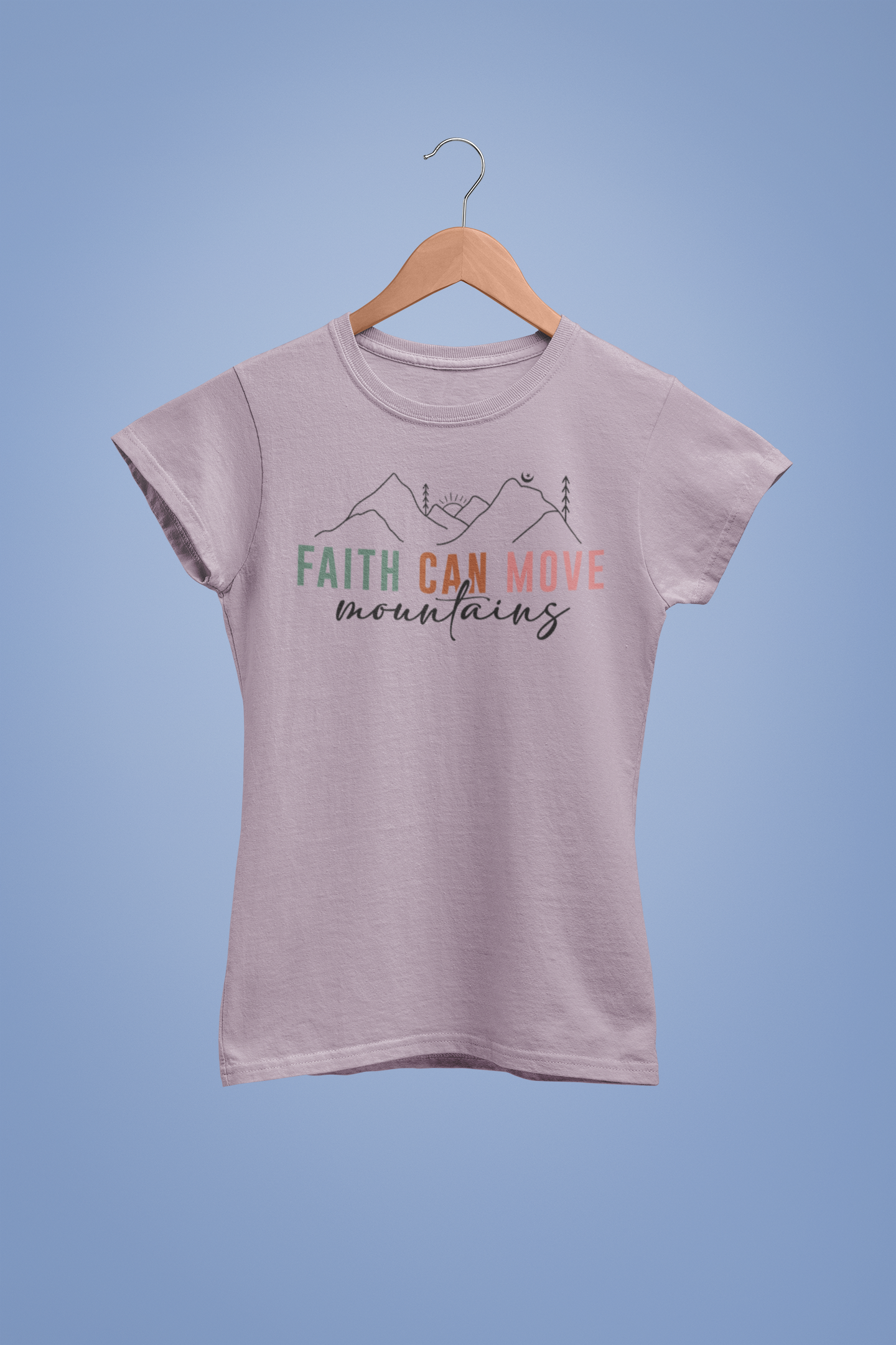 “Faith Can Move Mountains” Christian T-Shirt – Minimal Mountain Design